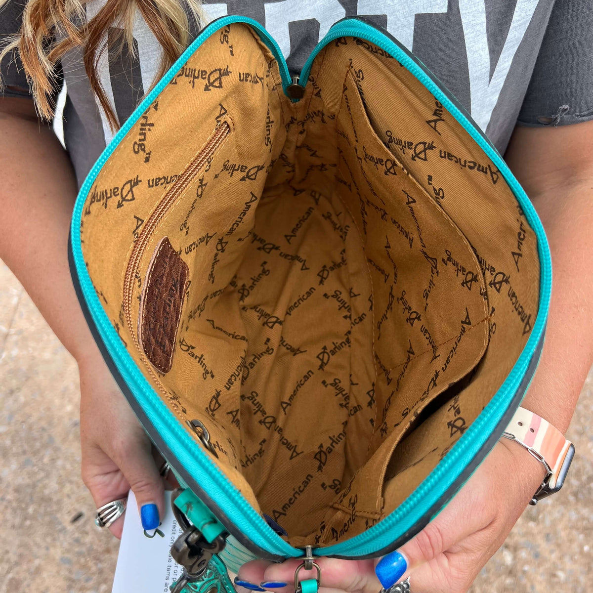 Turquoise Tooled Top Zip Purse
