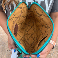 Turquoise Tooled Top Zip Purse