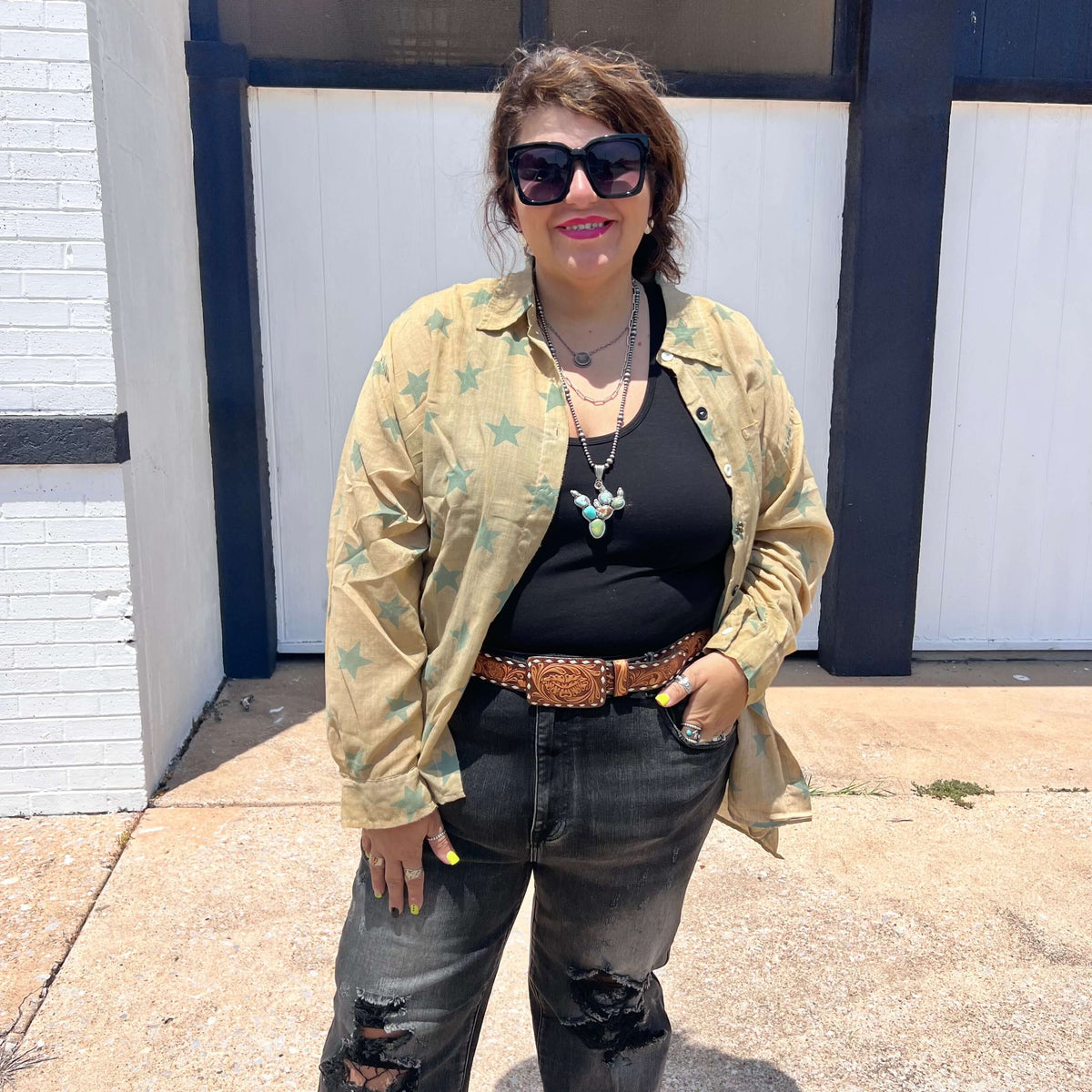 Star Button Down Top / Large/XL