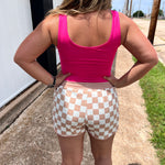 Tan Checkered Athletic Shorts w/pockets
