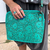 Turquoise Tooled Top Zip Purse