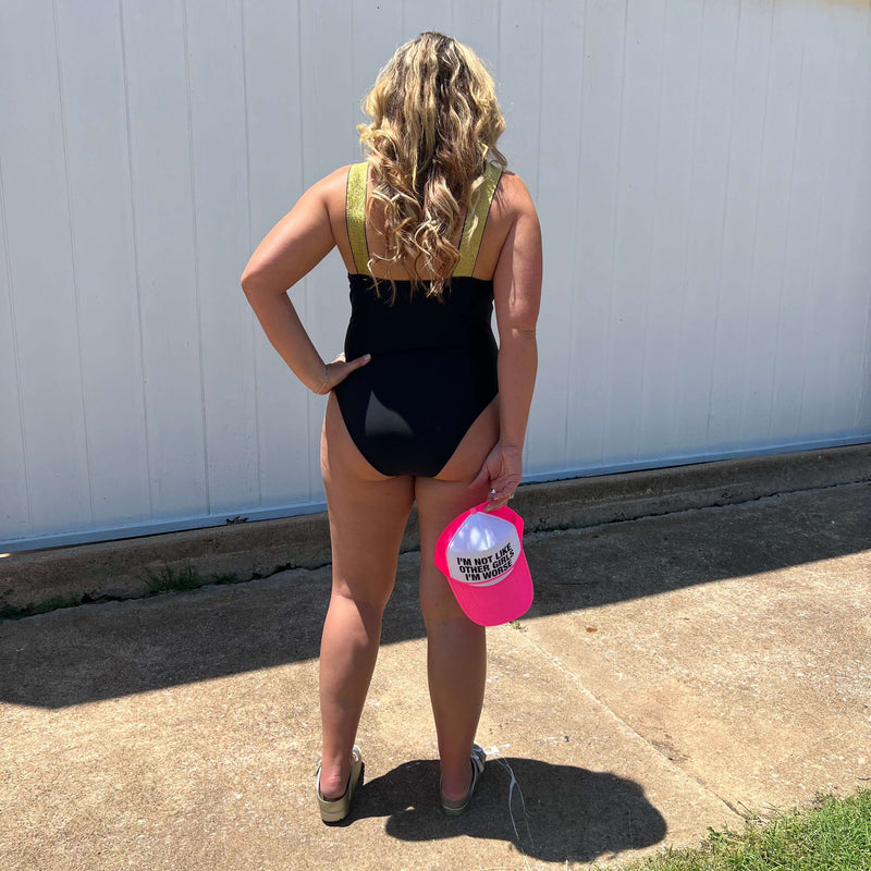 Black & Gold One Piece Swimsuit / size small