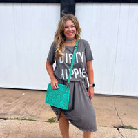 Turquoise Tooled Top Zip Purse