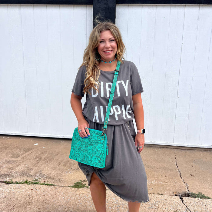 Turquoise Tooled Top Zip Purse