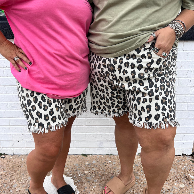 3XL Leopard Fray Bottom Shorts
