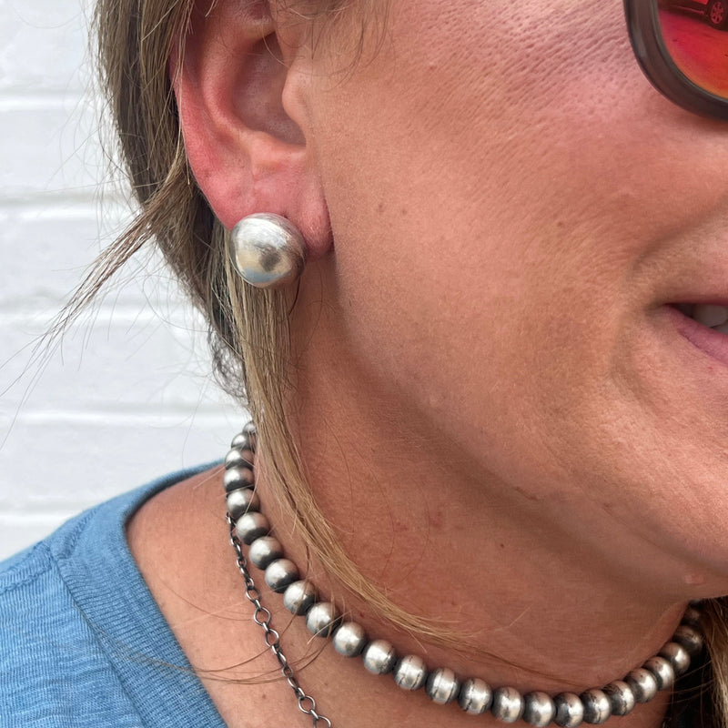 Big Navajo Pearl Disc Stud Post Genuine Earring