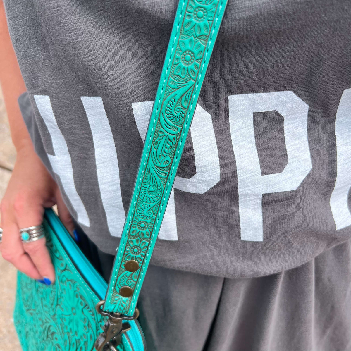 Turquoise Tooled Top Zip Purse