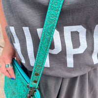 Turquoise Tooled Top Zip Purse