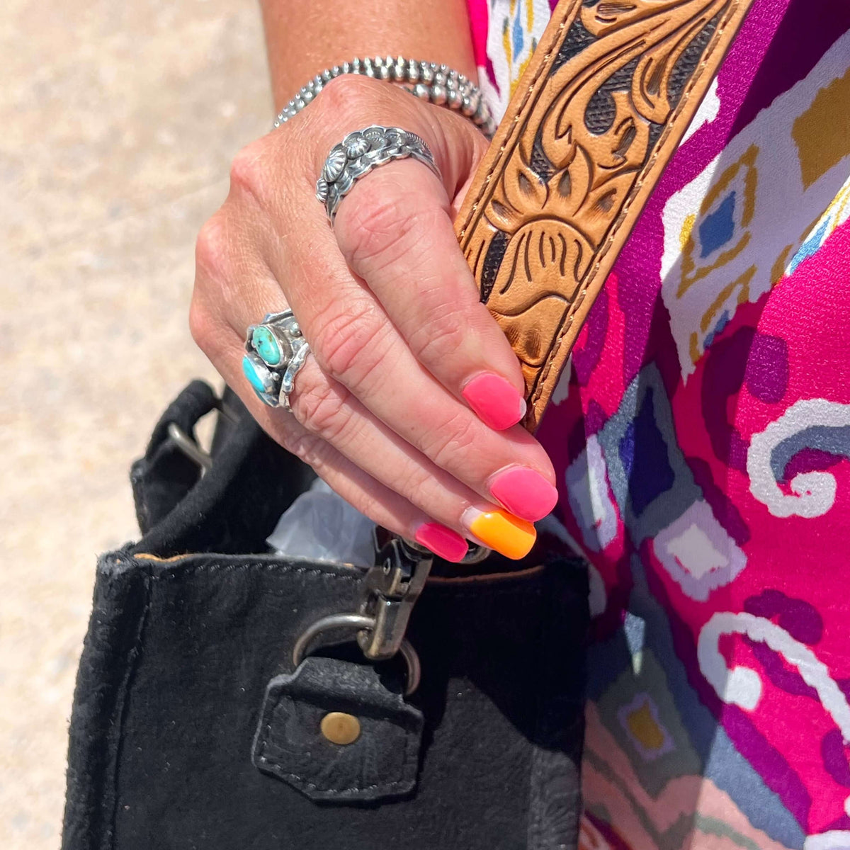 Black Suede Tooled Tote Purse