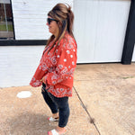 Clay Red Bandana Button Down High Low Top