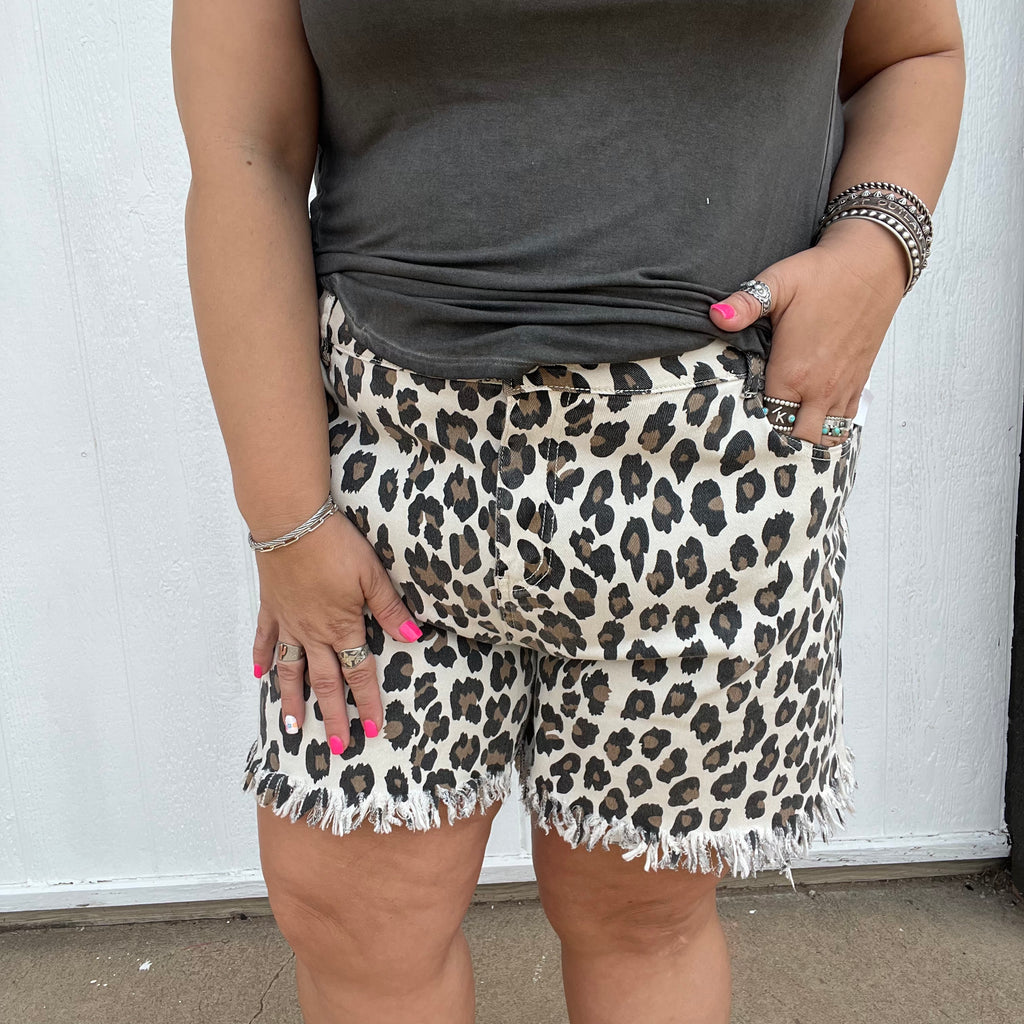 Leopard Fray Bottom Shorts