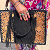 Black Suede Tooled Tote Purse