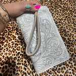 Silver Tooled Zipper wallet