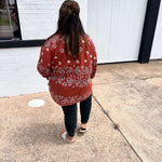 Clay Red Bandana Button Down High Low Top