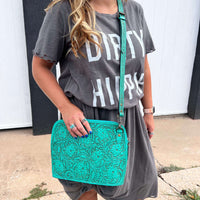 Turquoise Tooled Top Zip Purse
