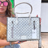 Silver Rectangle Tote Tooled Purse