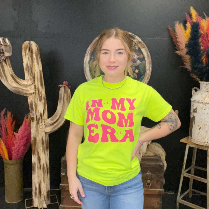 In My Mom Era Neon Yellow with Hot Pink Crew Neck T-shirt / Small - Country Lace Boutique