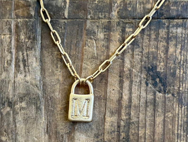 Initial Lock Gold Fashion Necklace - Country Lace Boutique