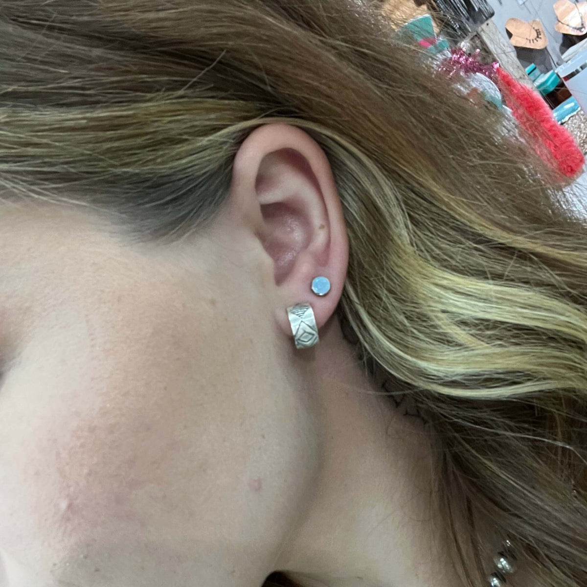 Iridescent Opal Round Stud Sterling Silver Earring - Country Lace Boutique