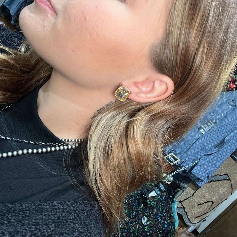 Iridescent Tan Crystal Stud Fashion Earring - Country Lace Boutique