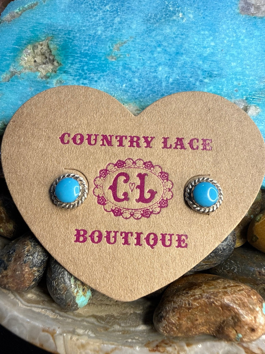 Itty Bitty Turquoise with Detail Stud Post Sterling Silver Earring - Country Lace Boutique