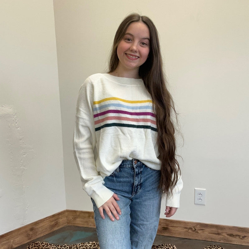 Ivory w/ Colorful Stripes Sweater - Country Lace Boutique