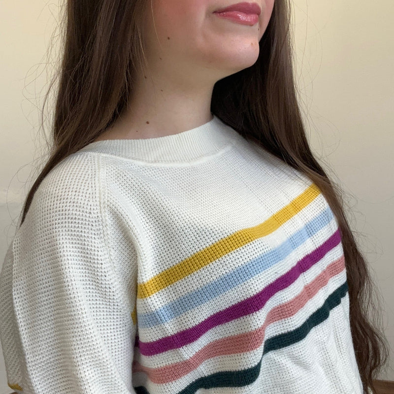 Ivory w/ Colorful Stripes Sweater - Country Lace Boutique