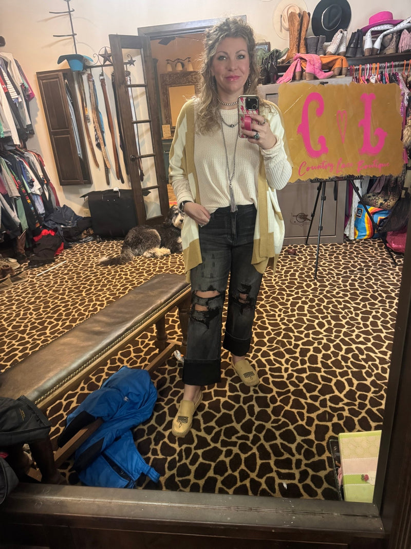 Ivory Wide Neck Thermal Knit Longsleeve Top - Country Lace Boutique