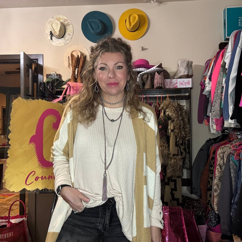 Ivory Wide Neck Thermal Knit Longsleeve Top - Country Lace Boutique