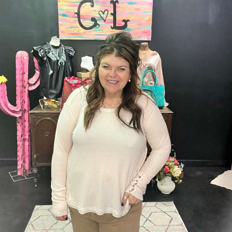 Ivory Wide Neck Thermal Knit Longsleeve Top - Country Lace Boutique