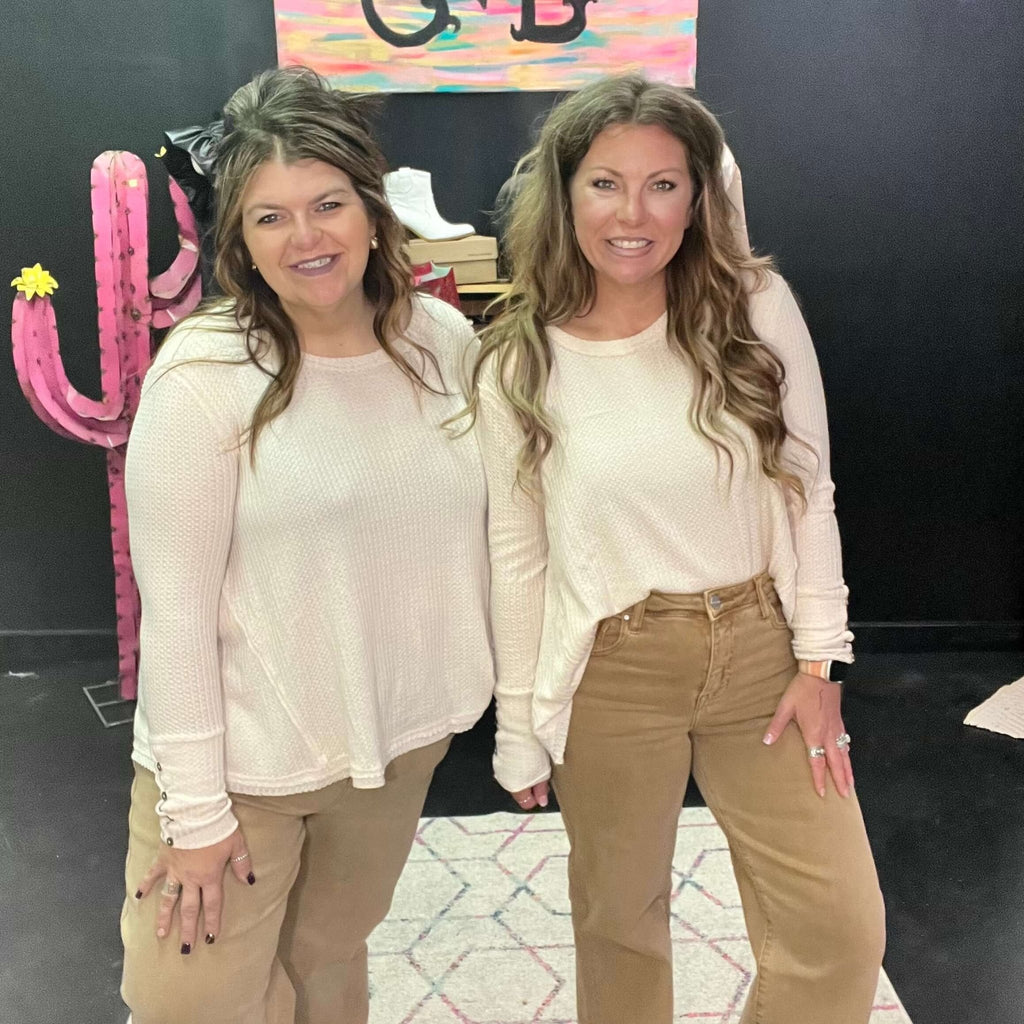 Ivory Wide Neck Thermal Knit Longsleeve Top - Country Lace Boutique