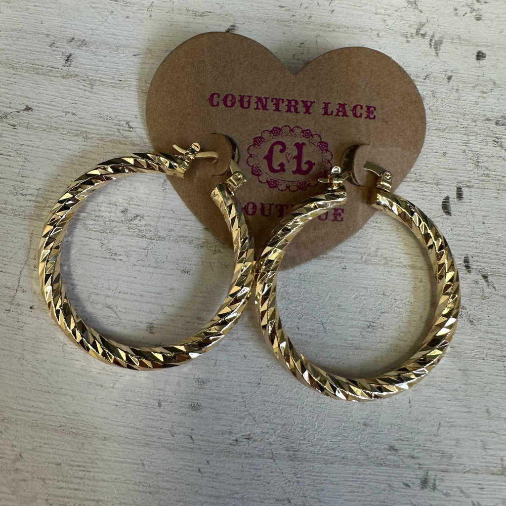 Kaylee's Fancy Gold Hoop Fashion Earrings - Country Lace Boutique