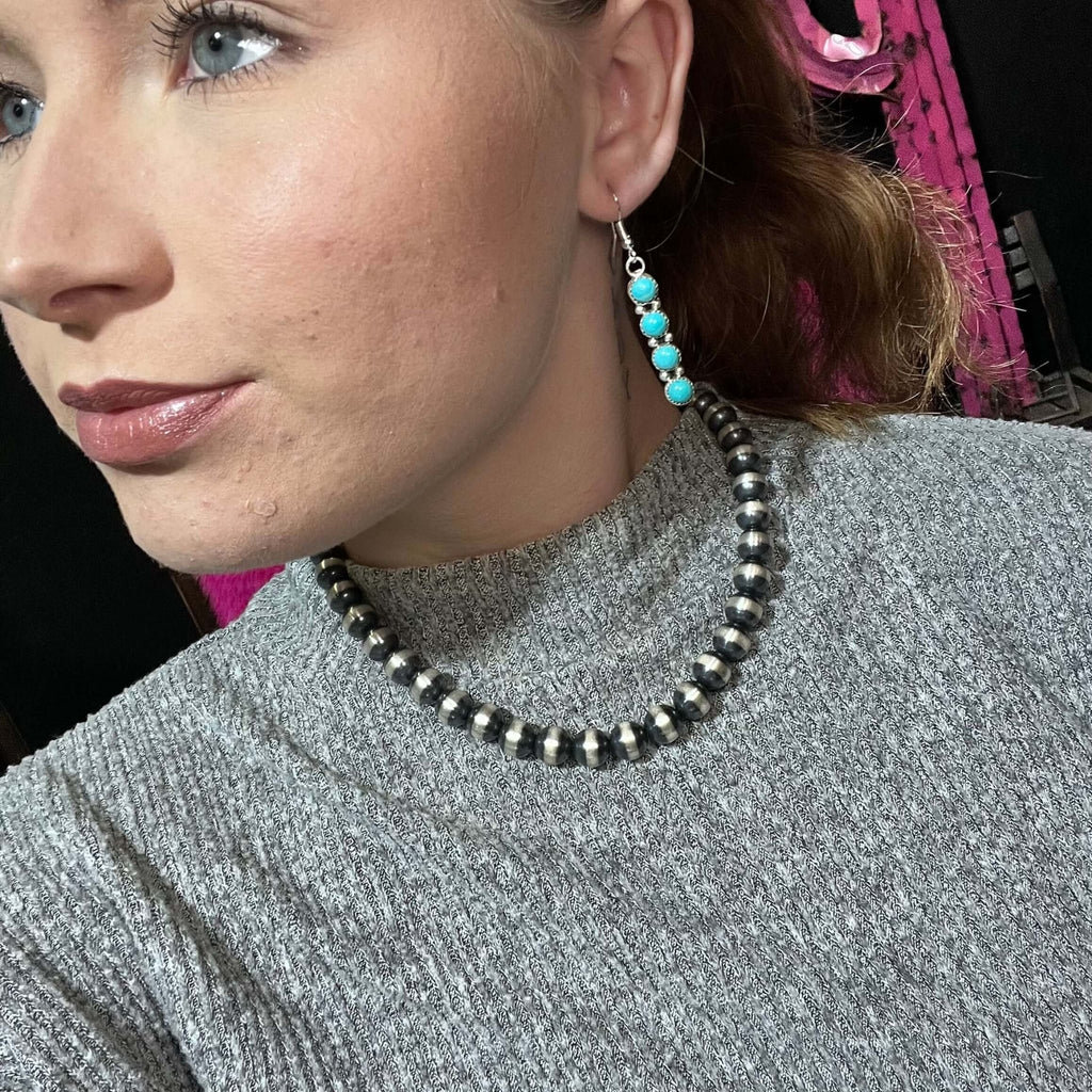 Kingman Turquoise 4 Stone Drop French Hook Sterling Silver Earring - Country Lace Boutique