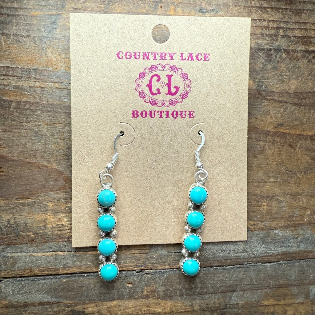 Kingman Turquoise 4 Stone Drop French Hook Sterling Silver Earring - Country Lace Boutique