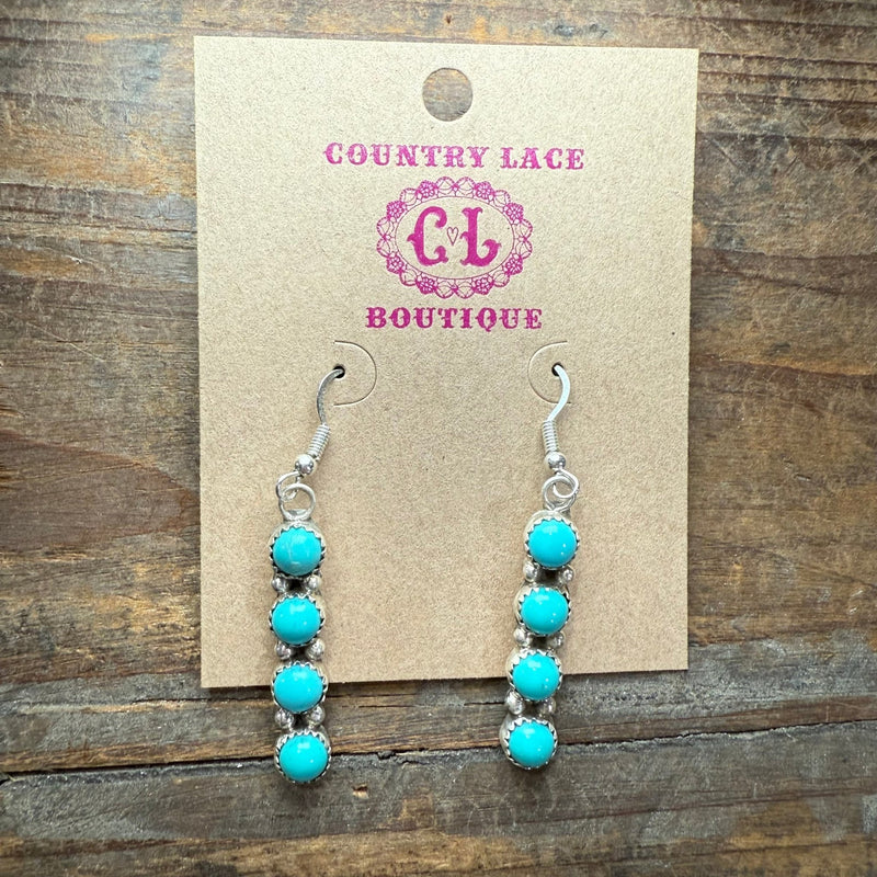 Kingman Turquoise 4 Stone Drop French Hook Sterling Silver Earring - Country Lace Boutique