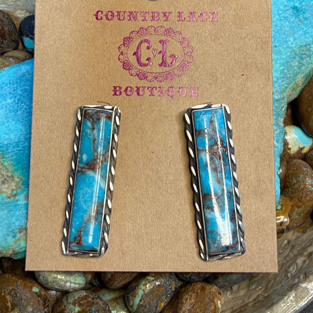 Kingman Turquoise Bar Post Sterling Silver Earring - Country Lace Boutique