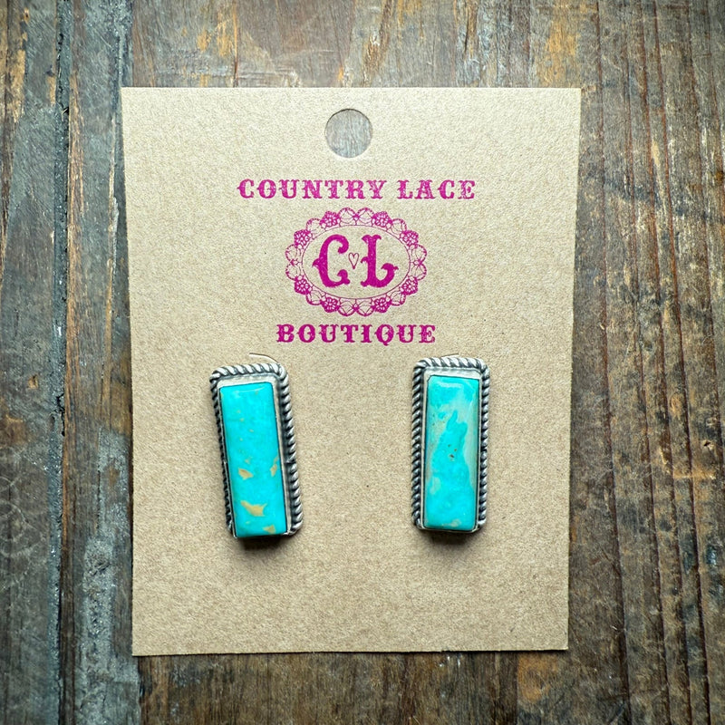 Kingman Turquoise Bar Stud Post Sterling Silver Earring - Country Lace Boutique