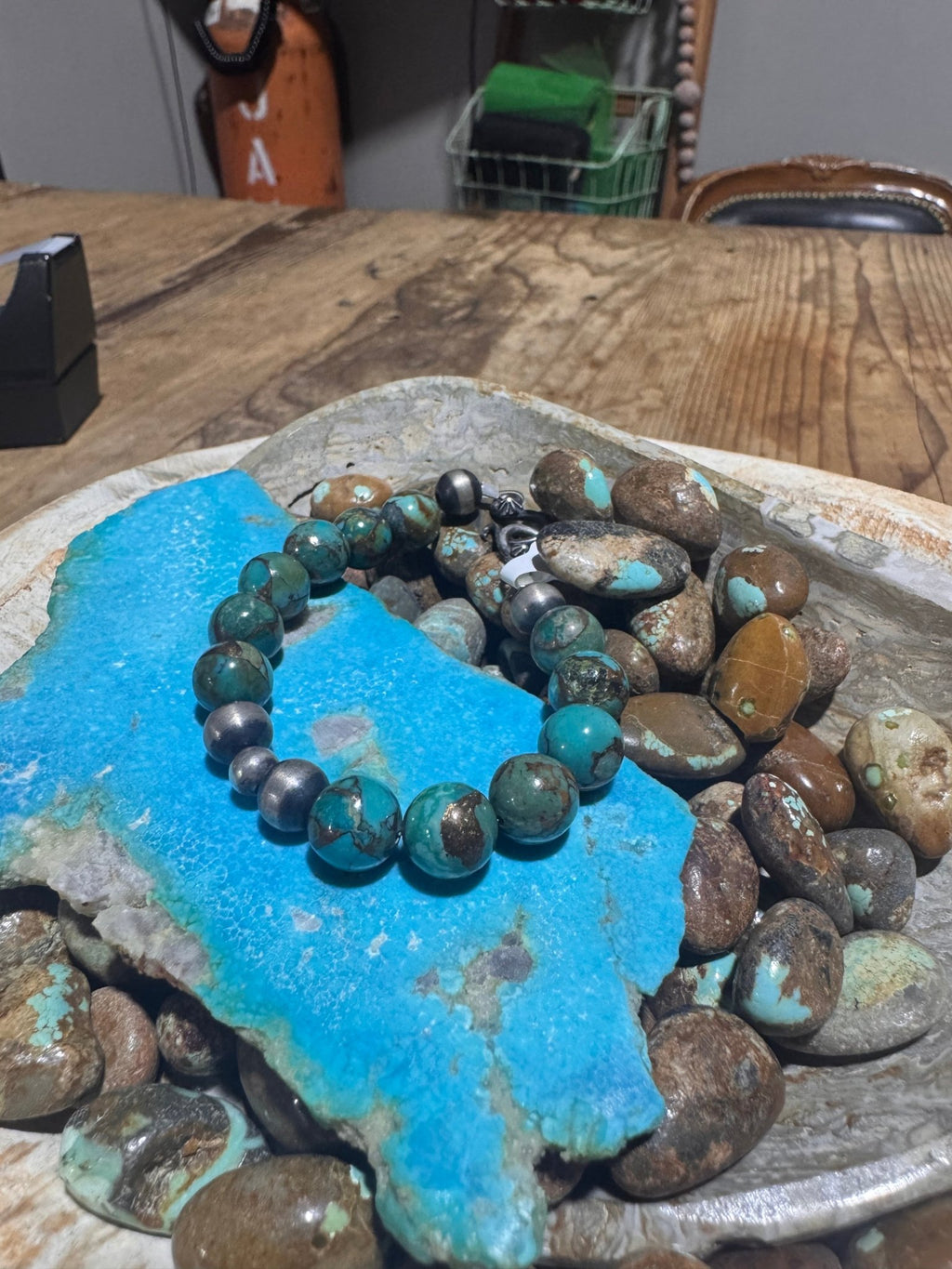 Kingman Turquoise & Bronze with Navajo Pearls Sterling Silver Bracelet - Country Lace Boutique