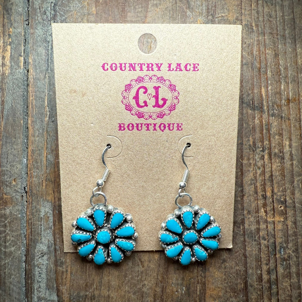 Kingman Turquoise Cluster French Hook Sterling Silver Earring - Country Lace Boutique