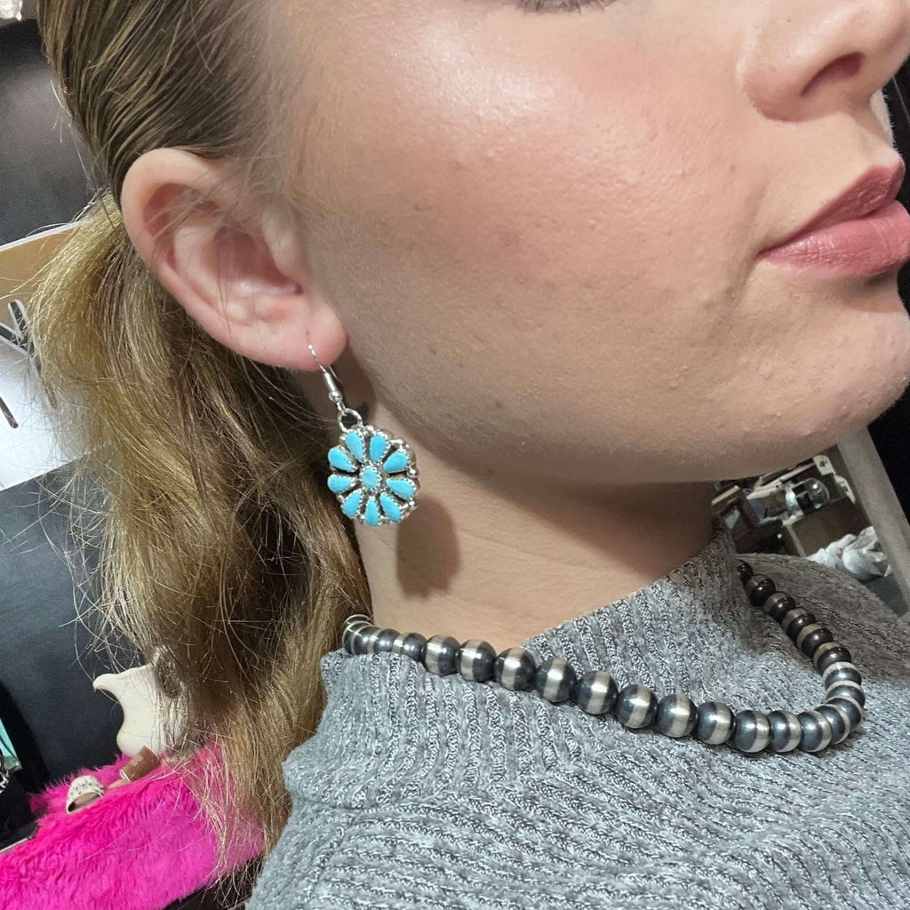 Kingman Turquoise Cluster French Hook Sterling Silver Earring - Country Lace Boutique