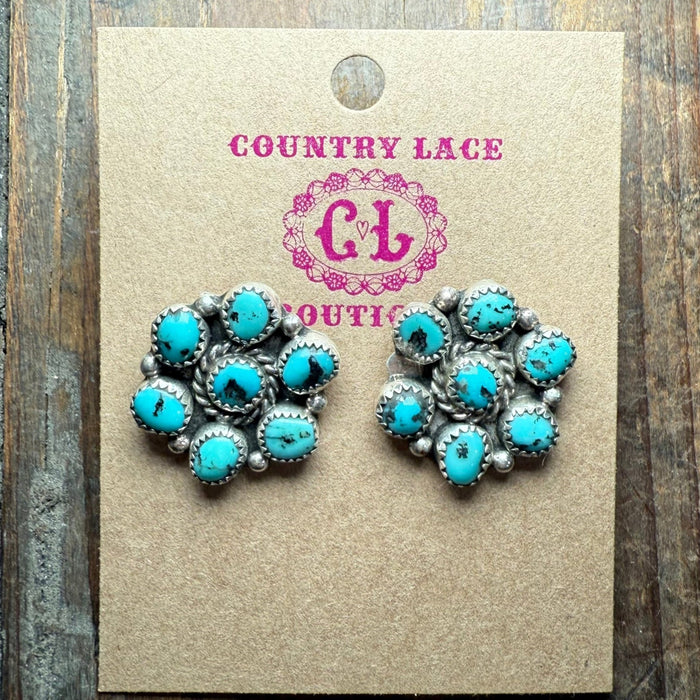 Kingman Turquoise Cluster Post Sterling Silver Earring - Country Lace Boutique