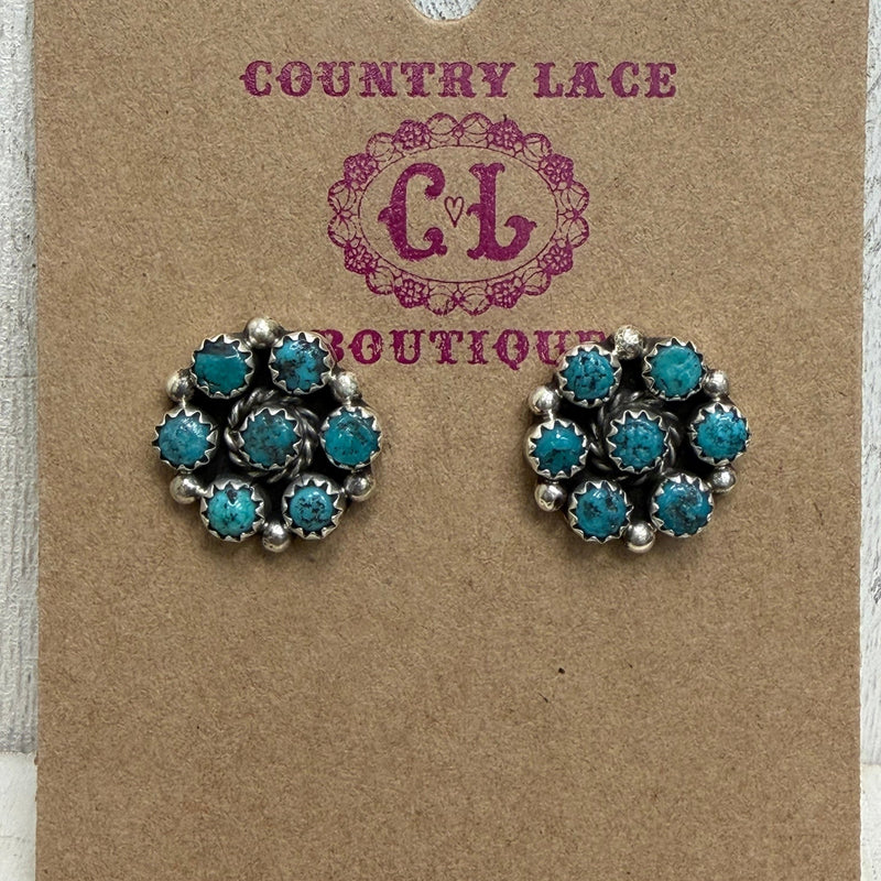 Kingman Turquoise Cluster Post Sterling Silver Earring - Country Lace Boutique