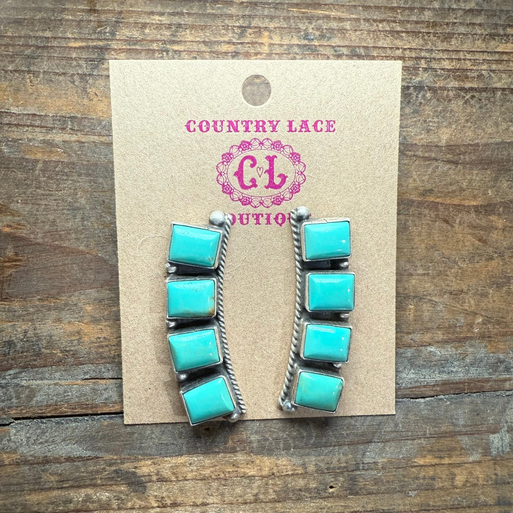 Kingman Turquoise Crawler Stud Post Sterling Silver Earring - Country Lace Boutique