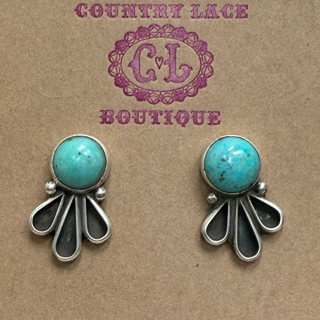 Kingman Turquoise Fan Post Sterling Silver Earring - Country Lace Boutique