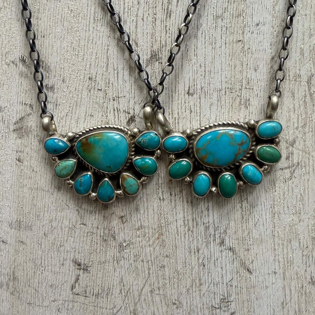 Kingman Turquoise Half Cluster Sterling Silver Necklace - Country Lace Boutique