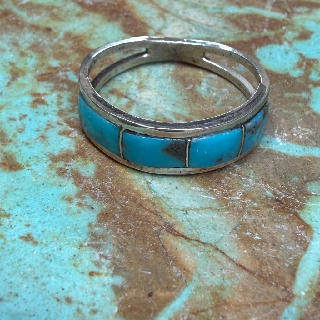 Kingman Turquoise Inlay Sterling Silver Ring size 7 - Country Lace Boutique