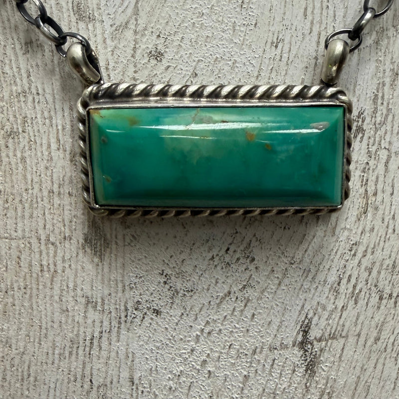 Kingman Turquoise Rope Detail Bar Sterling Silver Necklace - Country Lace Boutique