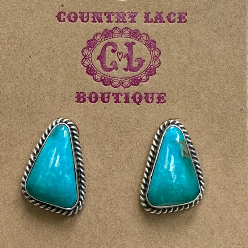 Kingman Turquoise Rope Detail Post Sterling Silver Earring - Country Lace Boutique