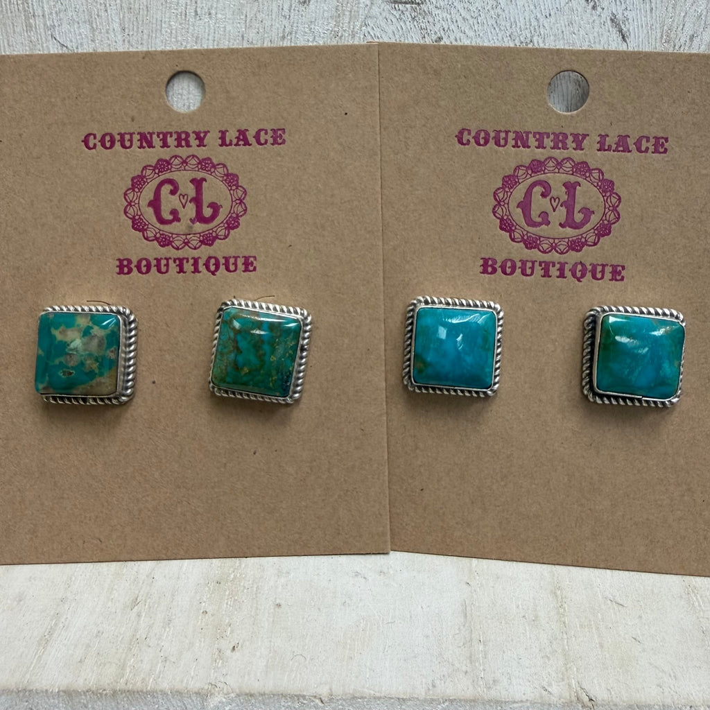 Kingman Turquoise Square Post Sterling Silver Earring - Country Lace Boutique