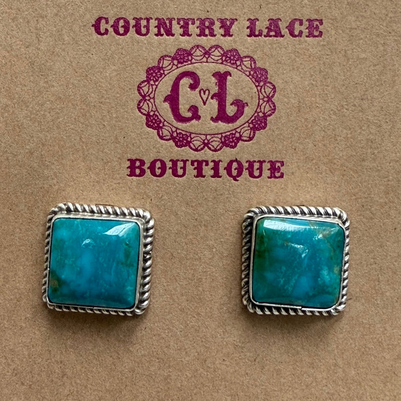 Kingman Turquoise Square Post Sterling Silver Earring - Country Lace Boutique
